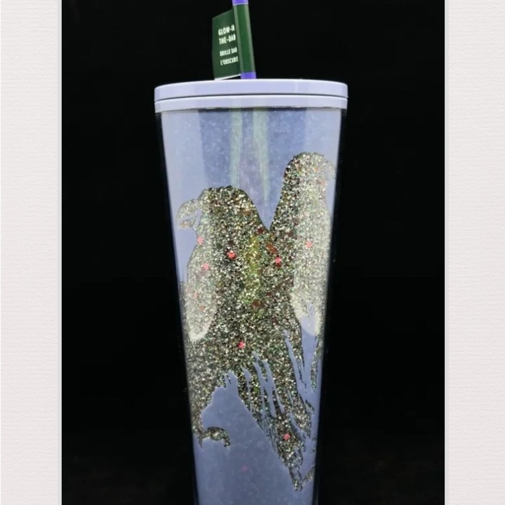 NEW! STARBUCKS Halloween 2022 GLITTER RAVEN Glow in the Dark Cup